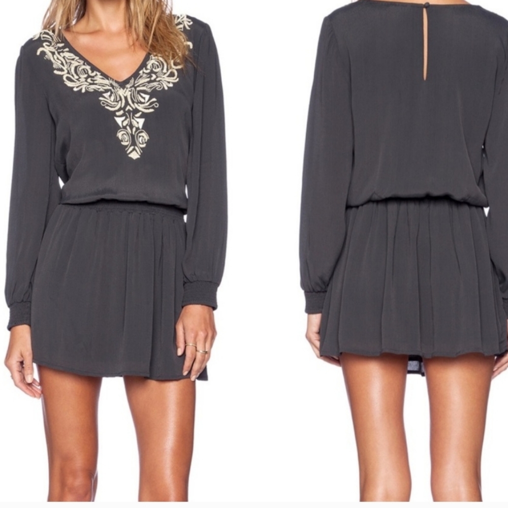 Tularosa Gray Mini Dress with Cream Embroidery